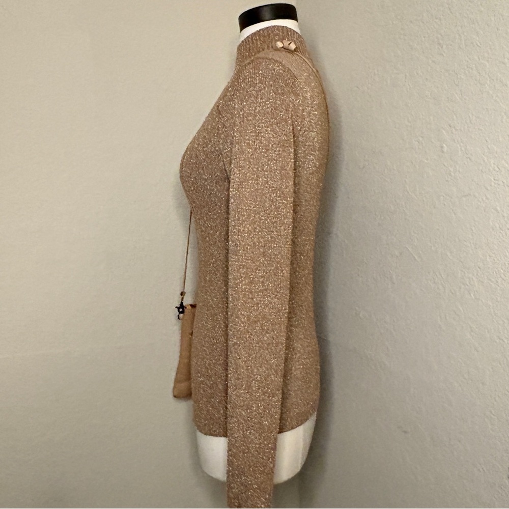 Lauren Ralph Lauren Gold Metallic Sweater Size S 4 Mock Neck Art Deco Geometric - Picture 5 of 16